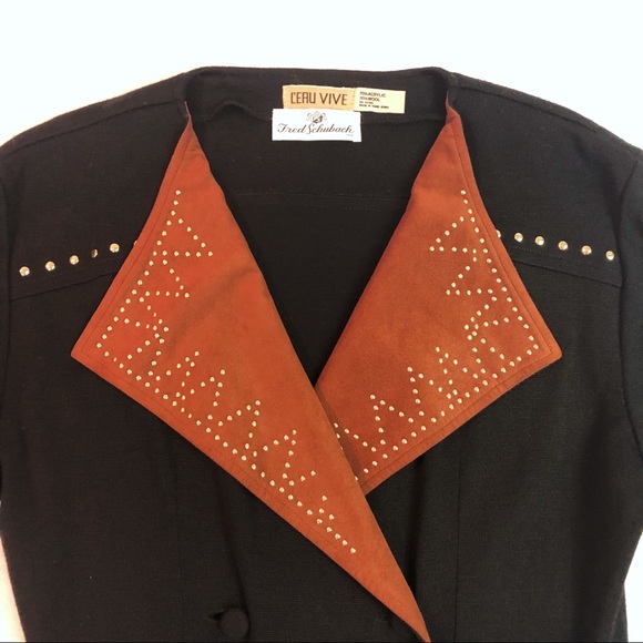 L’eau Vive duster jacket black clay brown suede M - Picture 4 of 5